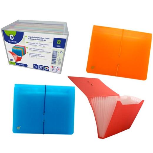 BISMARK CARPETA FUELLE ACORDEÓN 13 C/GOMA A5 PP TRANSPARENTE - 1 Unidad - Color no elegible