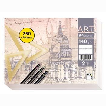 PACSA PAPEL DE DIBUJO SERIE ART A4 PAQUETE DE 250 LÁMINAS 140GR LISO SIN RECUADRO BLANCO