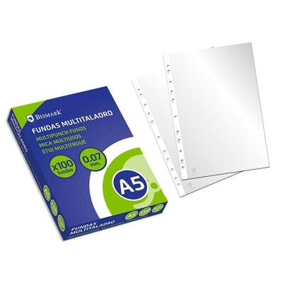 BISMARK FUNDAS MULTITALADRO A5 CAJA DE 100 PP TRANSPARENTE