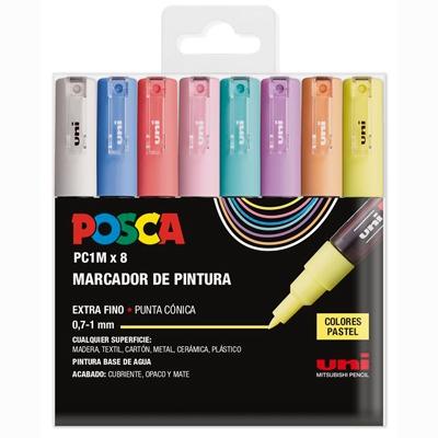 POSCA ESTUCHE BASIC PC-1M/8C NO PERMANENTE PUNTA FINA 0.9MM-1.3MM C/SURTIDOS PASTEL -8U- - Color no elegible