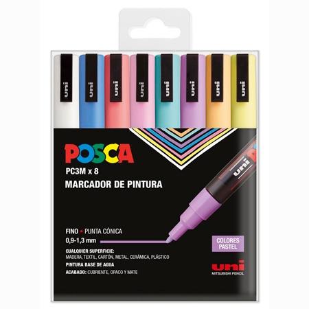 POSCA MARCADOR PC-3M/8C NO PERMANENTE PUNTA FINA 0.9MM-1.3MM COLORES SURTIDOS PASTEL -8U- - Color no elegible