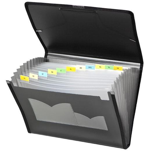 CARCHIVO CLASIFICADOR ACORDEÓN DUNE 13 DPTOS FOLIO C/GOMA PP RÍGIDO ACANALADO NEGRO