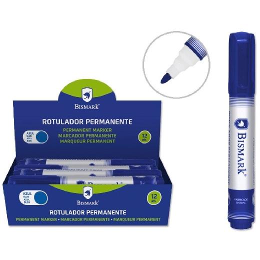 BISMARK ROTULADOR PERMANENTE PUNTA CÓNICA 1,5MM AZUL - Pack de 12 unidades
