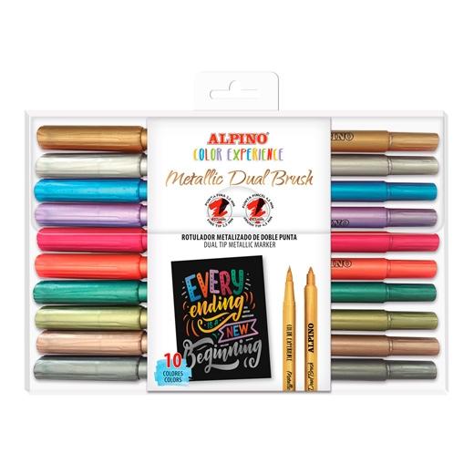 ALPINO ROTULADORES COLOR EXPERIENCE METALLIC DUAL BRUSH DOBLE PUNTA ESTUCHE 10 UD C/SURTIDOS - Color no elegible