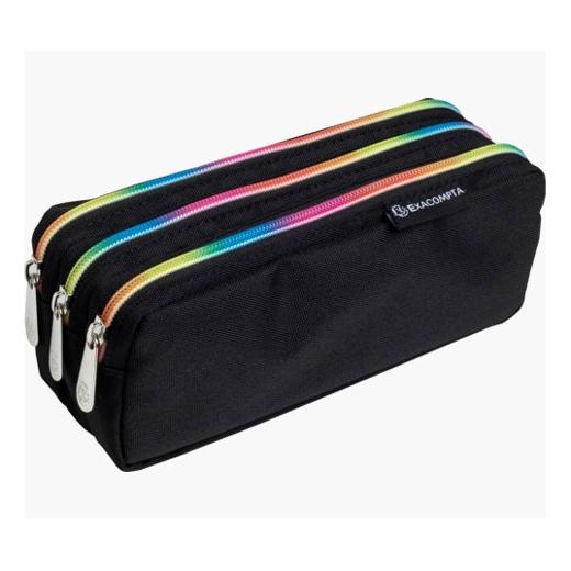 EXACOMPTA ESTUCHE RECTANGULAR 3 COMPARTIMENTOS RAIMBOW NEGRO - Pack de 6 unidades