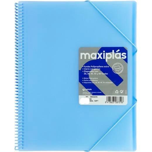 GRAFOPLÁS CARPETA CON FUNDAS MAXIPLÁS ESPIRAL A4 30 FUNDAS C/SOBRE PP RÍGIDO TRANSLÚCIDO AZUL SOFT