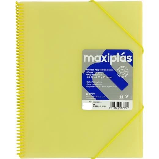 GRAFOPLÁS CARPETA CON FUNDAS MAXIPLÁS ESPIRAL A4 30 FUNDAS C/SOBRE PP RÍGIDO TRANSLÚCIDO AMARILLO SOFT