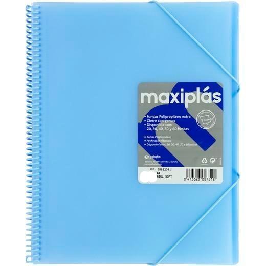GRAFOPLÁS CARPETA CON FUNDAS MAXIPLÁS ESPIRAL A4 40 FUNDAS C/SOBRE PP RÍGIDO TRANSLÚCIDO AZUL SOFT