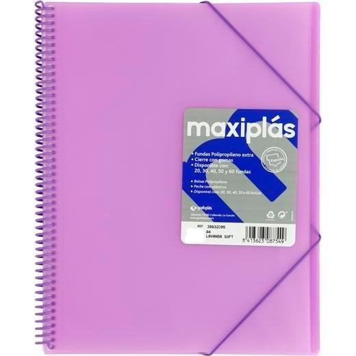 GRAFOPLÁS CARPETA CON FUNDAS MAXIPLÁS ESPIRAL A4 40 FUNDAS C/SOBRE PP RÍGIDO TRANSLÚCIDO LAVANDA SOFT