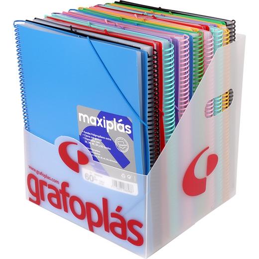 GRAFOPLÁS CARPETA CON FUNDAS MAXIPLÁS SURTIDAS ESPIRAL A4 C/SOBRE PP RÍGIDO OPACO C/SURTIDOS EXPOSITOR 16 UD - Color no elegible