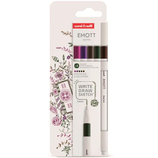 UNIBALL EMOTT ROTULADORES DE ESCRITURA Y DIBUJO COLORES VINTAGE ESTUCHE 5 UD
