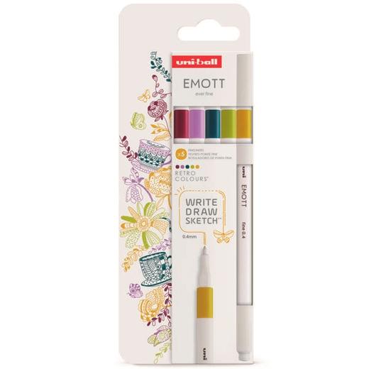 UNIBALL EMOTT ROTULADORES DE ESCRITURA Y DIBUJO COLORES RETRO ESTUCHE 5 UD