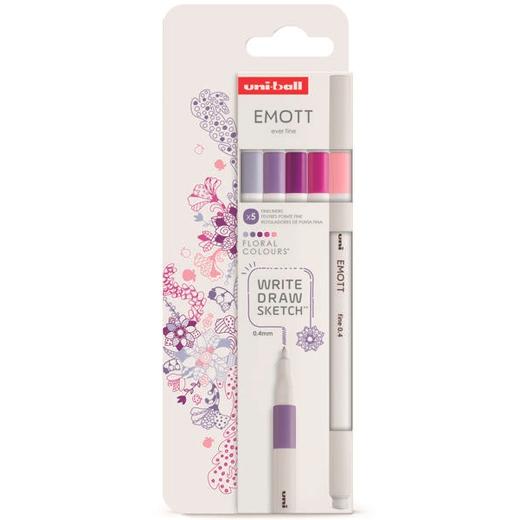 UNIBALL EMOTT ROTULADORES DE ESCRITURA Y DIBUJO COLORES FLORALES ESTUCHE 5 UD