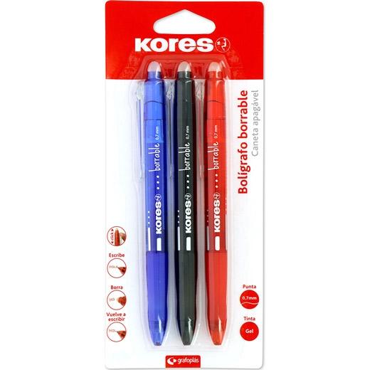 KORES BOLÍGRAFO TINTA BORRABLE GEL POINT 0.7MM C/SURTIDOS BLÍSTER 3 UD - Color no elegible