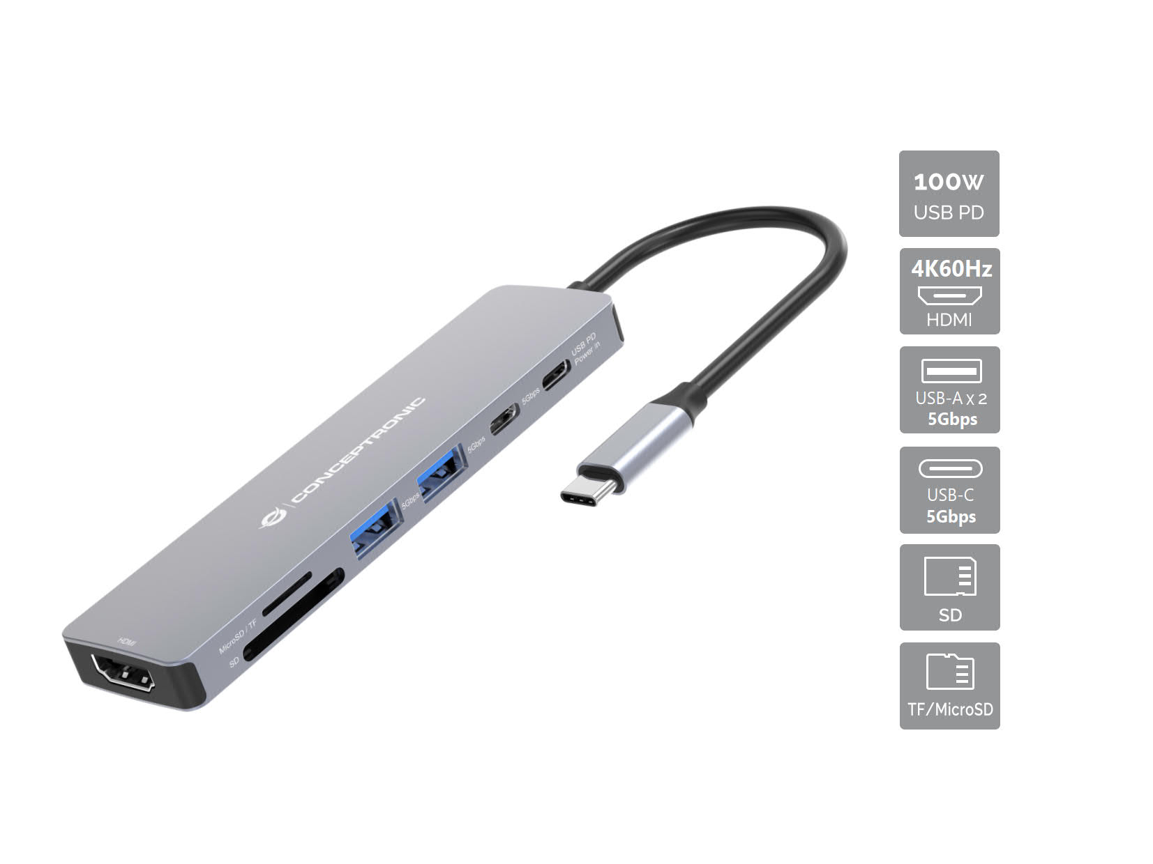 DONN28G Alámbrico USB 3.2 Gen 1 (3.1 Gen 1) Type-C Gris
