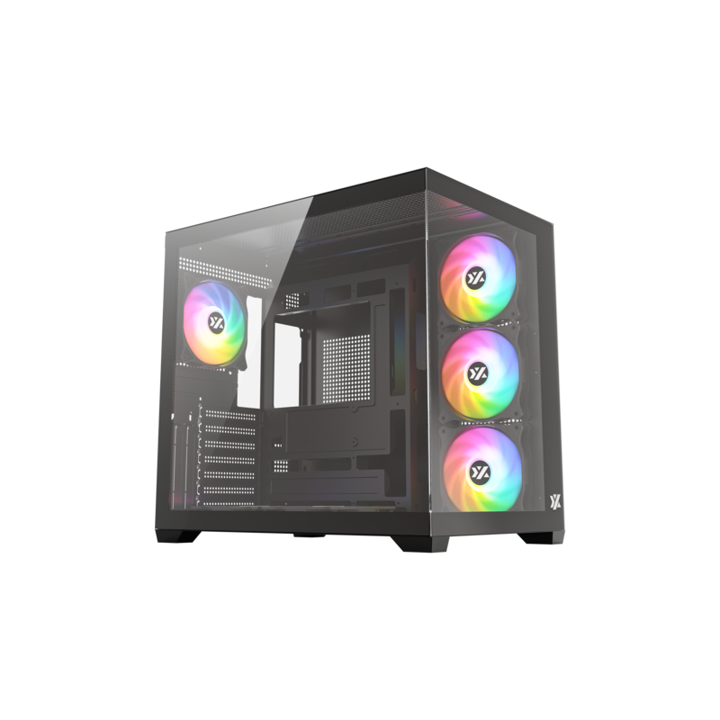 TESSERACT X 50, Caja Panorámica de Doble Cámara con Cristal Templado, 6 Ventiladores A-RGB de 120 mm, USB 3.0,ATX, Negra