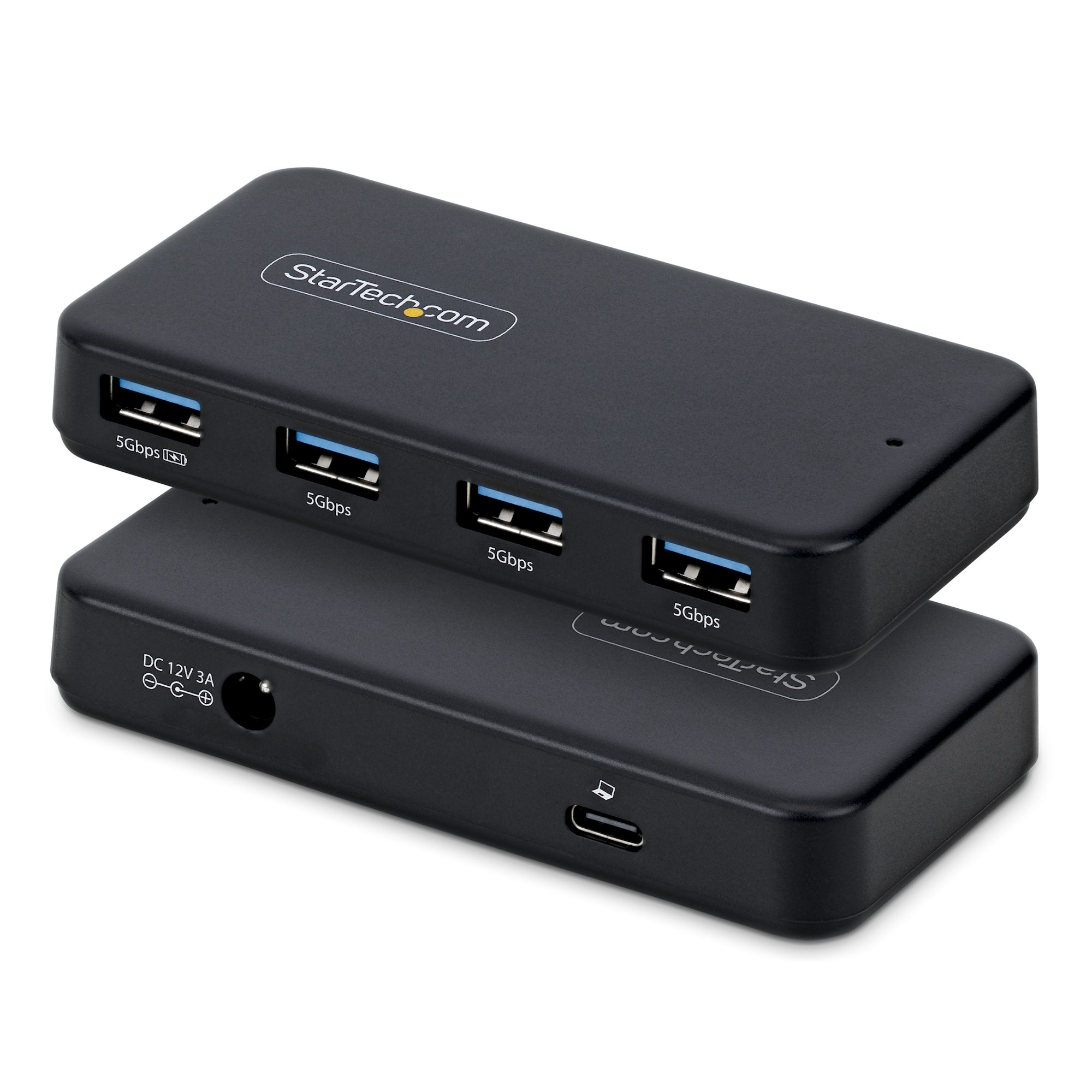 Hub Ladrón USB-A de 4 Puertos - 5Gbps - Autoalimentado - Cable Host 2 en 1 Tipo C y Tipo A - Puerto de Carga BC 1.2 - Adaptador de corriente de 24W Incluido - Mac y Windows