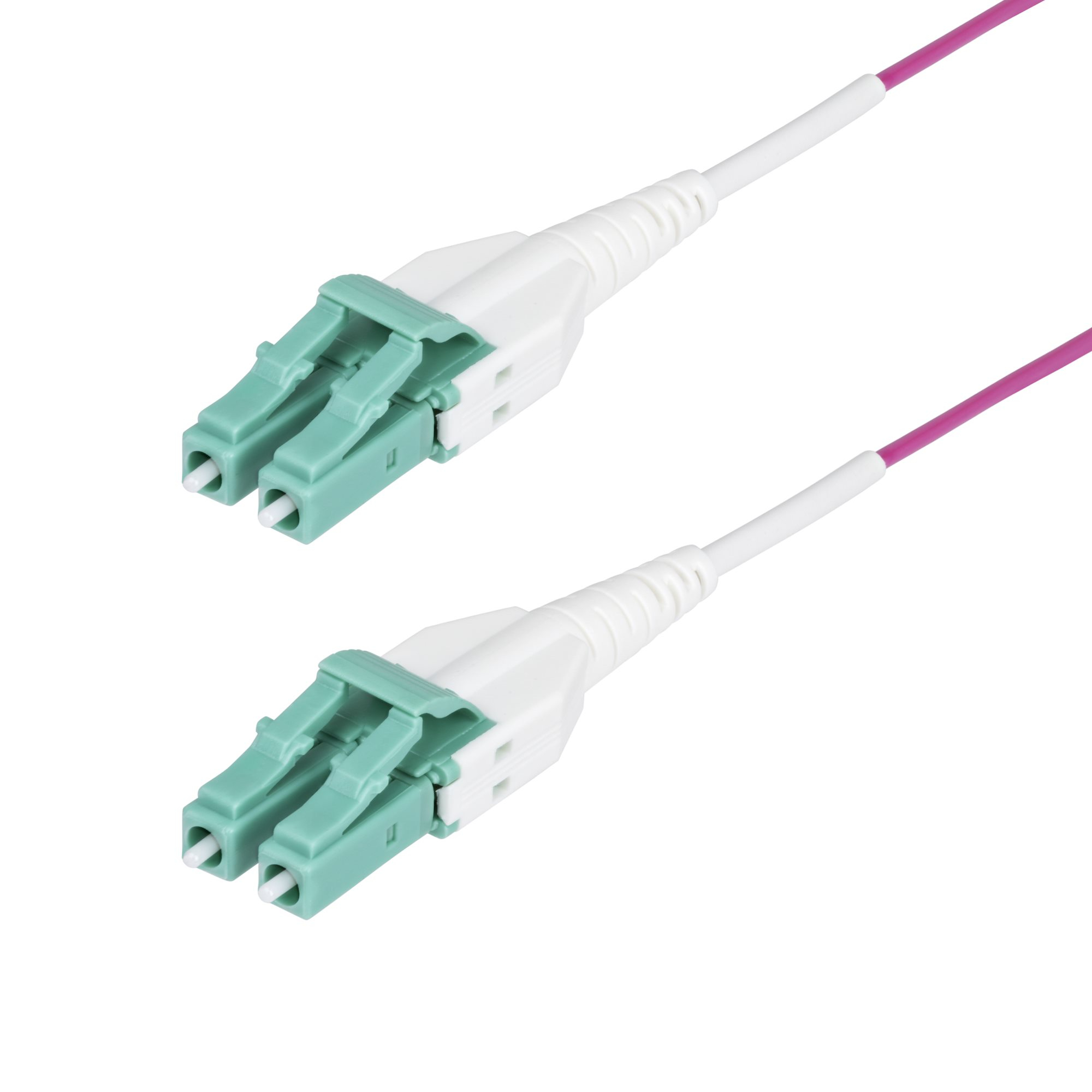 Cable de Fibra Óptica Multimodo OM4 LC a LC UPC de 5m - 50/125µm - 40G/100G - Violeta Érica - LOMMF/VCSE - Cable Uniboot de Fibra - Clasificación Riser OFNR