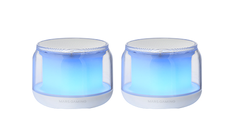 MS-AURA, Altavoces Bluetooth 5.3, Chipset DSP Personalizado 15W, Iluminación RGB con Diseño ClearView 360º, Altavoces Compactos con Caja de Control de Volumen y RGB, Entrada AUX-IN, Blanco