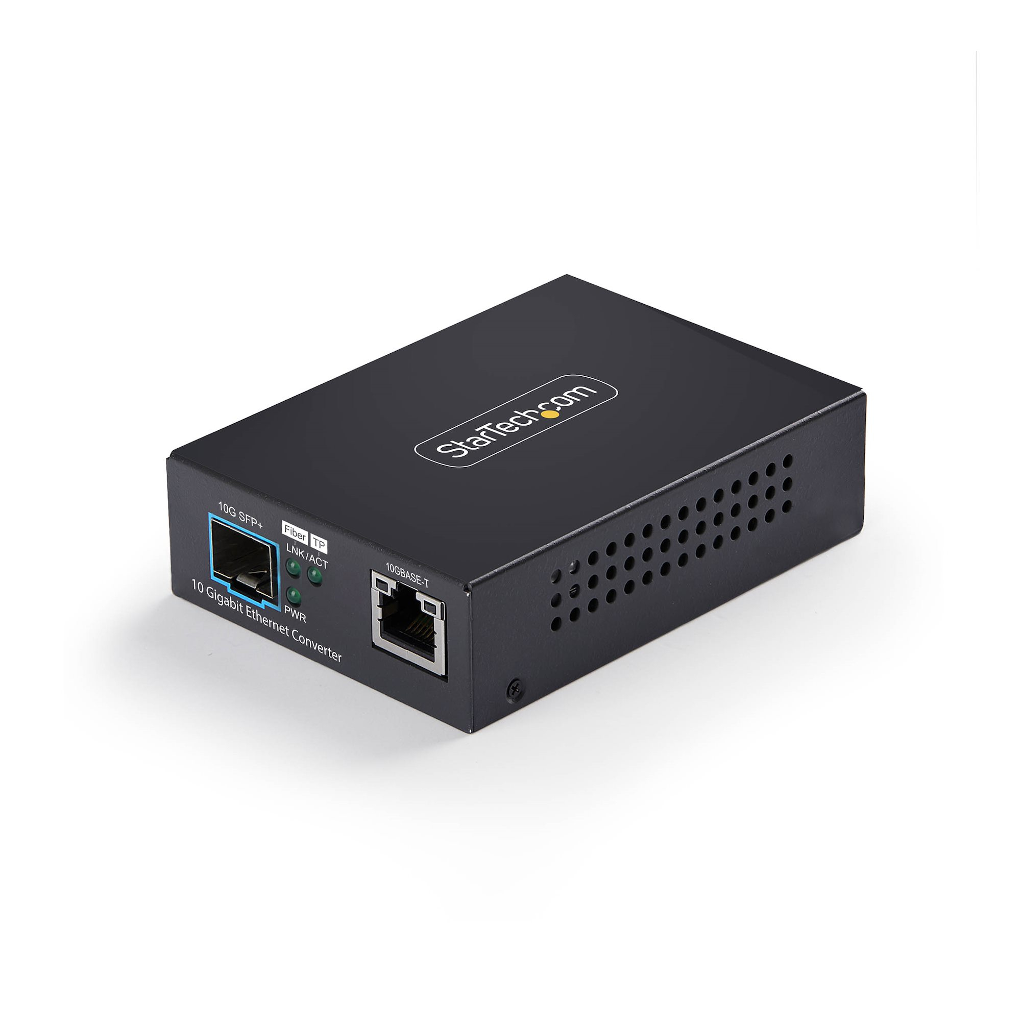 Conversor de Medios de Fibra 10GbE con Ranura SFP+ Abierta - RJ-45 a 10GBASE-X SFP+ - Monomodo/Multimodo - Tramas Jumbo 16K - TAA
