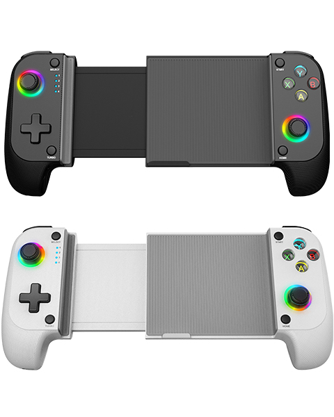 MGPX, Gamepad Bluetooth 5.0 2en1, RGB Neon, Vibración Dual y Función Turbo, Soporte Smartphone Hasta 6.8", Mando Multifunción Compatilidad PC, Android, iOS y Consolas, USB-C y Funda, Negro