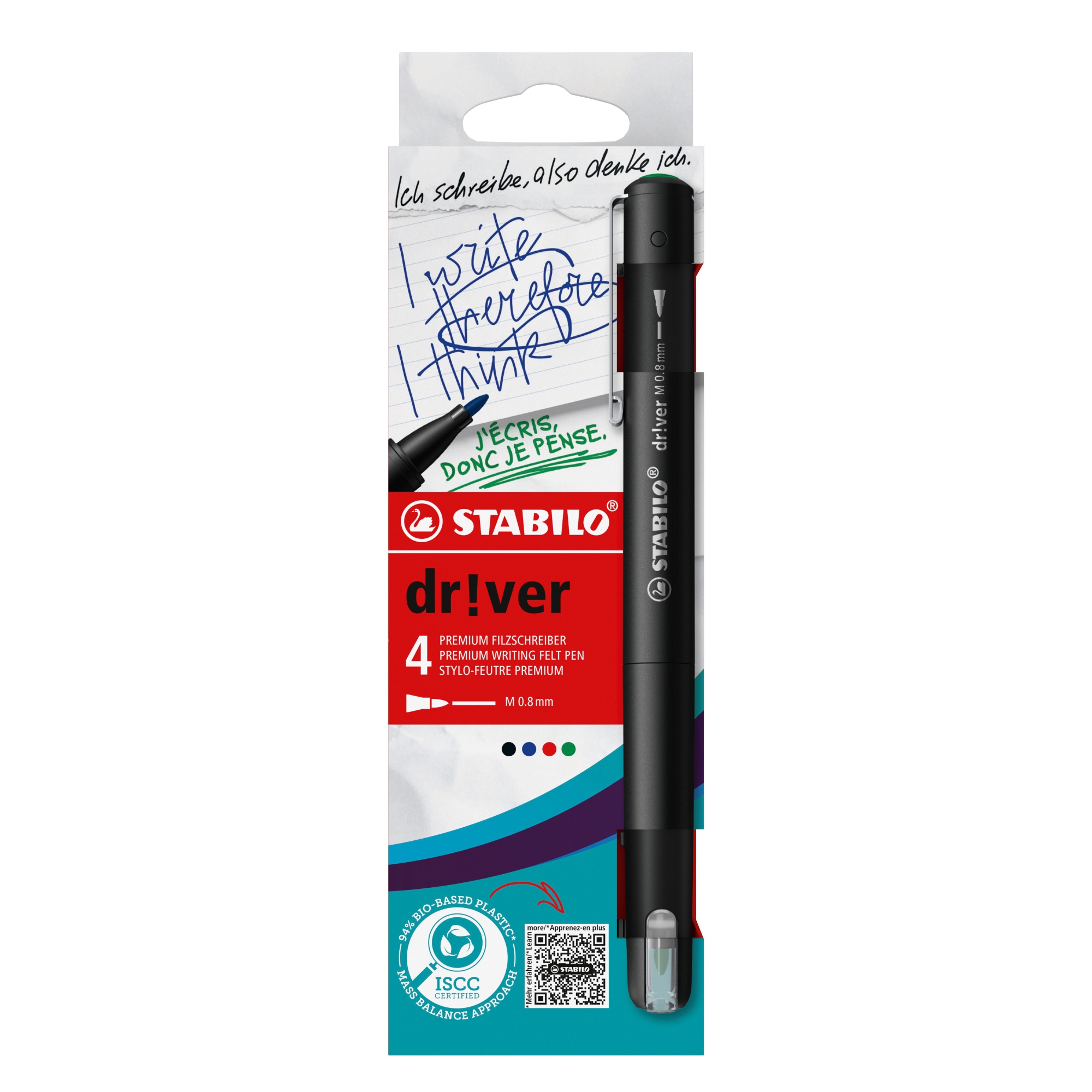 dr!ver rotulador de punta fina Medio Negro, Azul, Verde, Rojo 4 pieza(s)