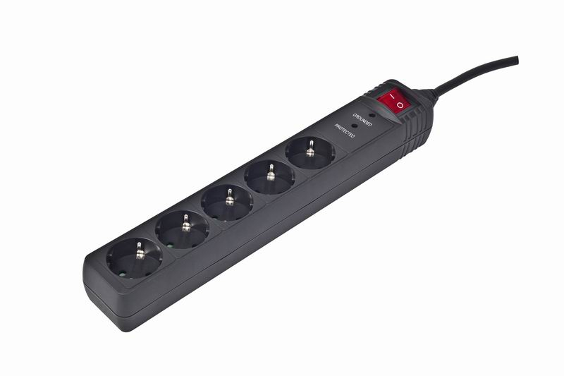 SPG5-C-5 limitador de tensión Negro 5 salidas AC 1,5 m