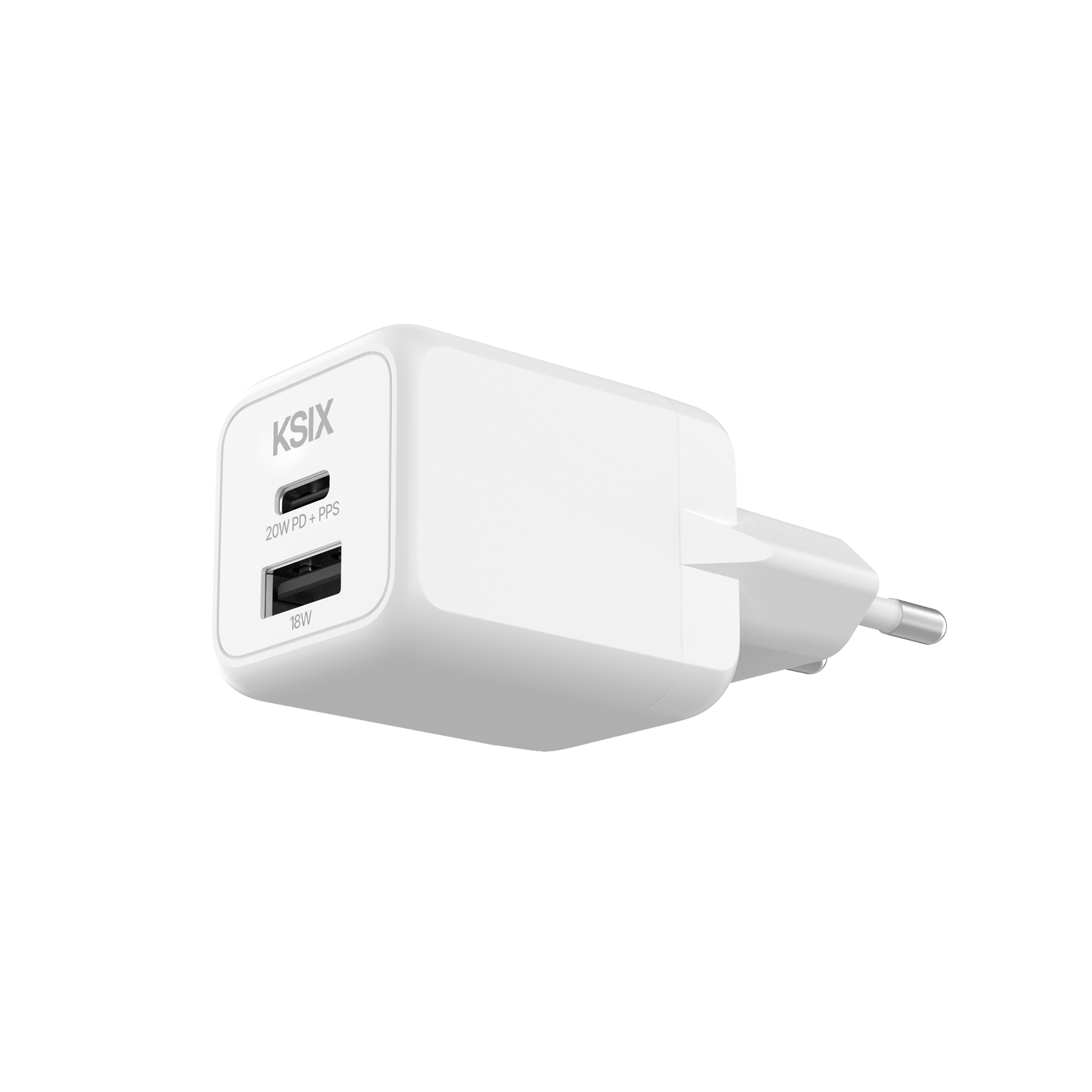 Cargador de red 20W, GaN, PPS, Power Delivery, Materiales sostenibles, 1 x USB-C + 1 x USB-A, Blanco