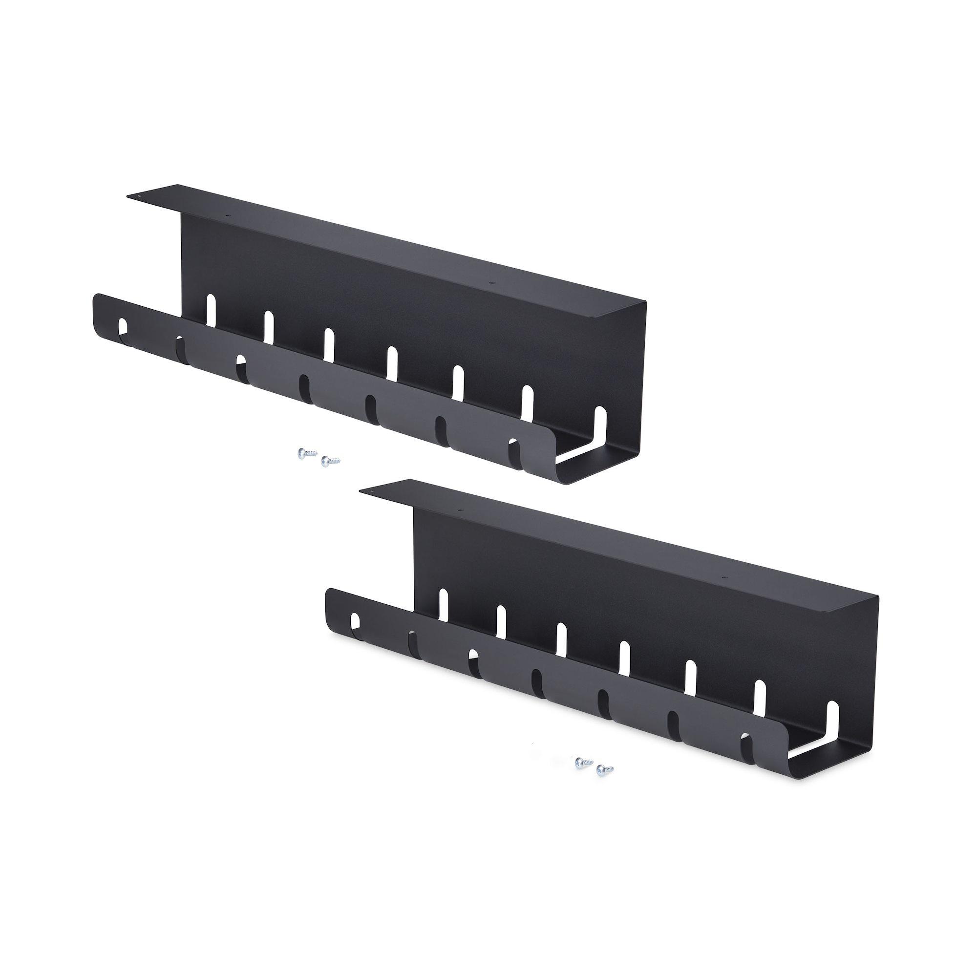 Paquete de 2 - Bandeja de Gestión de Cables para Debajo del Escritorio - Longitud de 53cm por Bandeja - Administrador de Cableado de Ranuras - Instalación por Tornillos - Negro - TAA