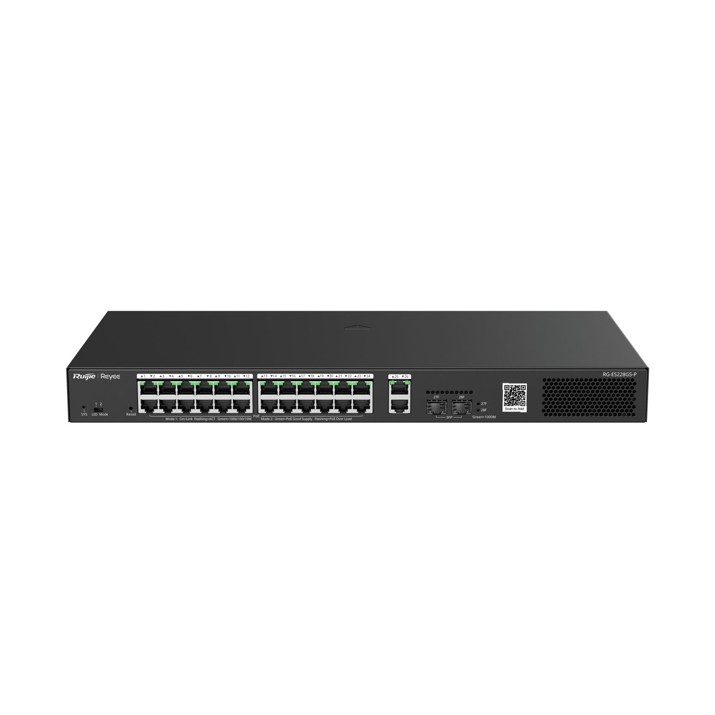 RG-ES228GS-P switch Gestionado Gigabit Ethernet (10/100/1000) Energía sobre Ethernet (PoE) Negro
