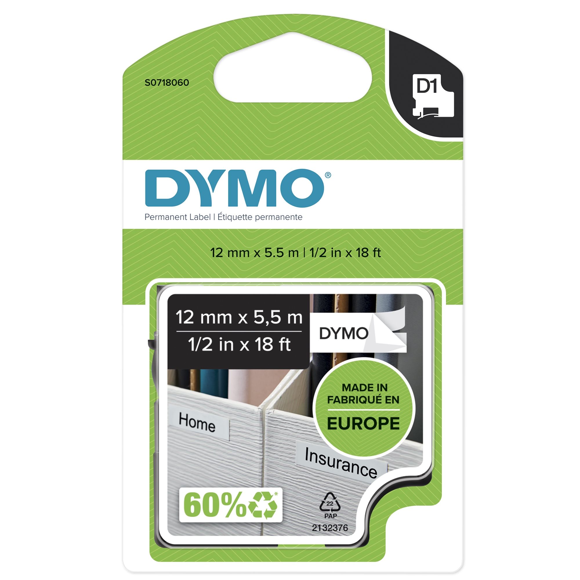 etiquetas D1 durables de nylon flexible | impresión negra sobre fondo blanco | 12 mm × 5,5 m | etiquetas autoadhesivas para etiquetadoras LabelManager | auténticas