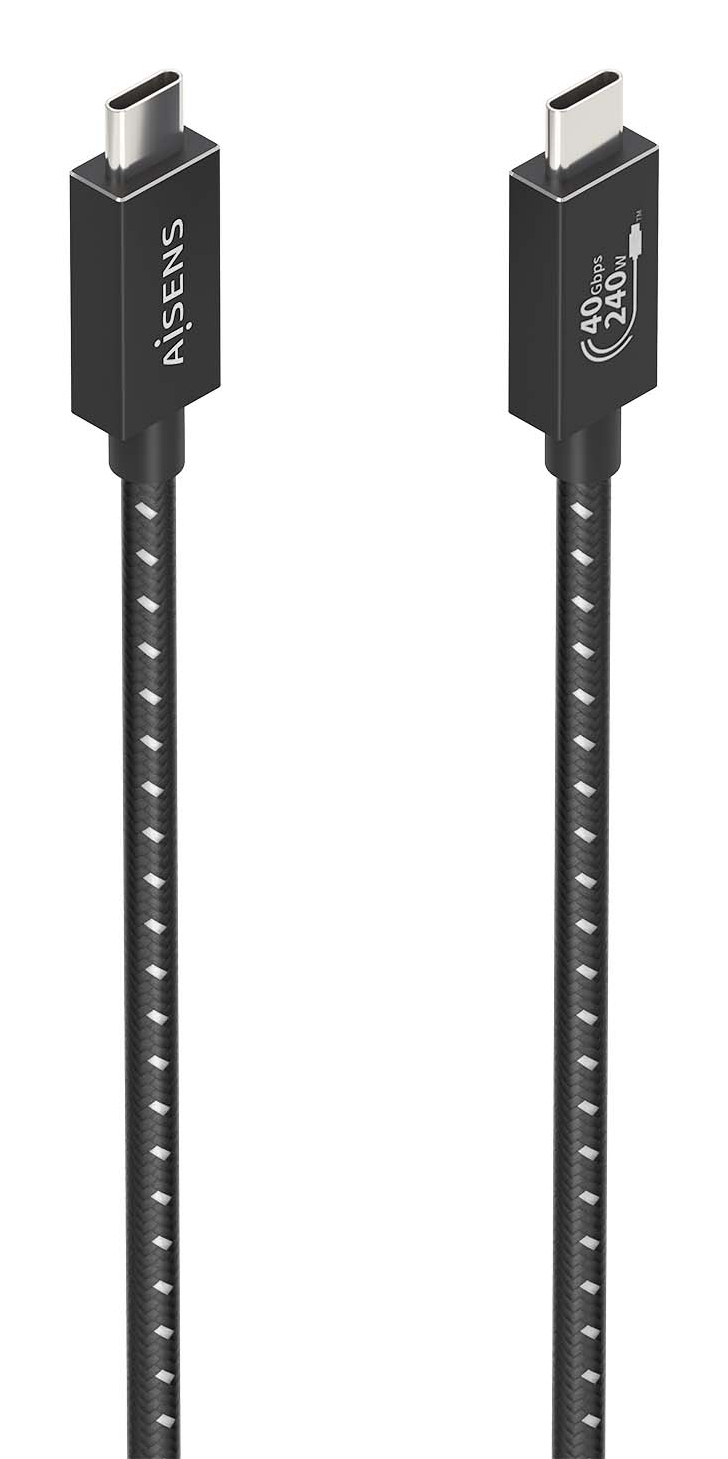 Cable USB4 Gen3x2 Aluminio 40Gbps 8K@60Hz 5A 48V 240W E-Mark, Tipo USB-C/M-USB-C/M, Negro, 1.5m