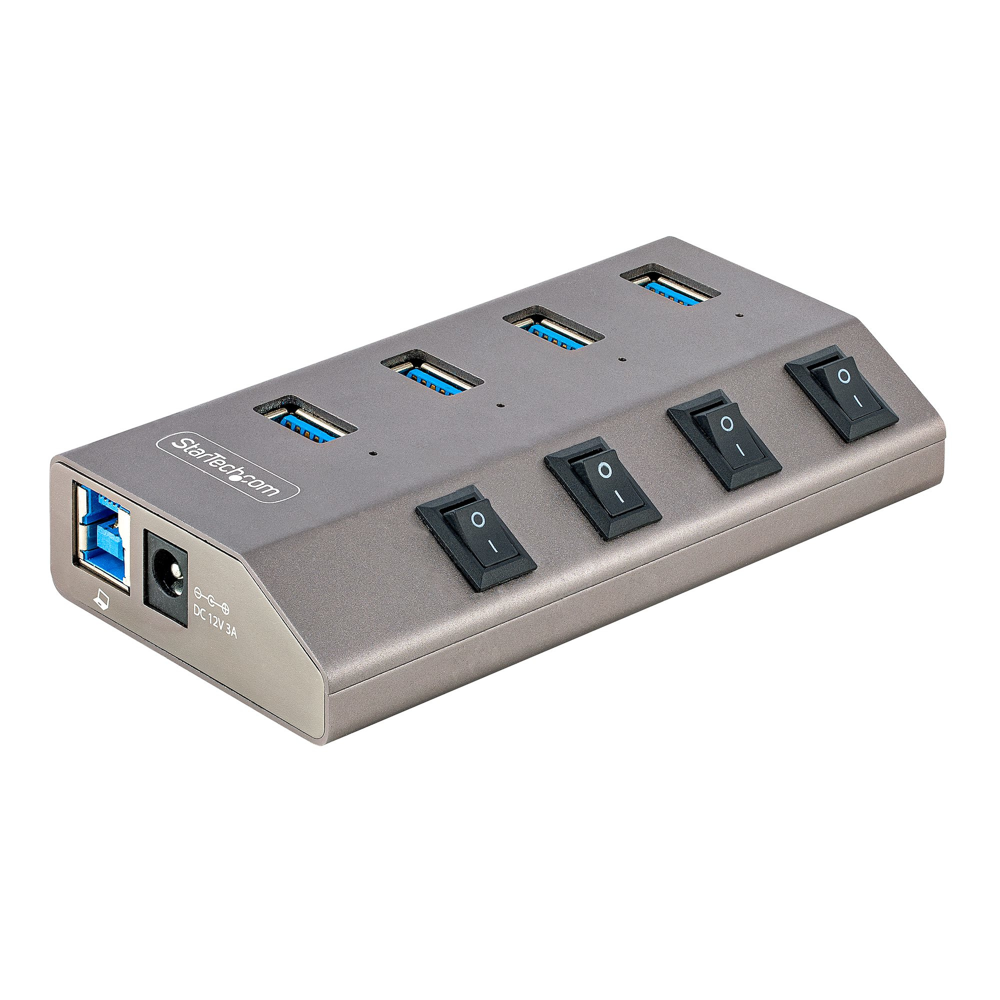 Hub USB-C con 4 Puertos USB-A - Ladrón USB Tipo C con Fuente de Alimentación - Interruptores Individuales de Encendido/Apagado - USB 3.0 5Gbps - Para Ordenadores de Sobremesa y Portátiles