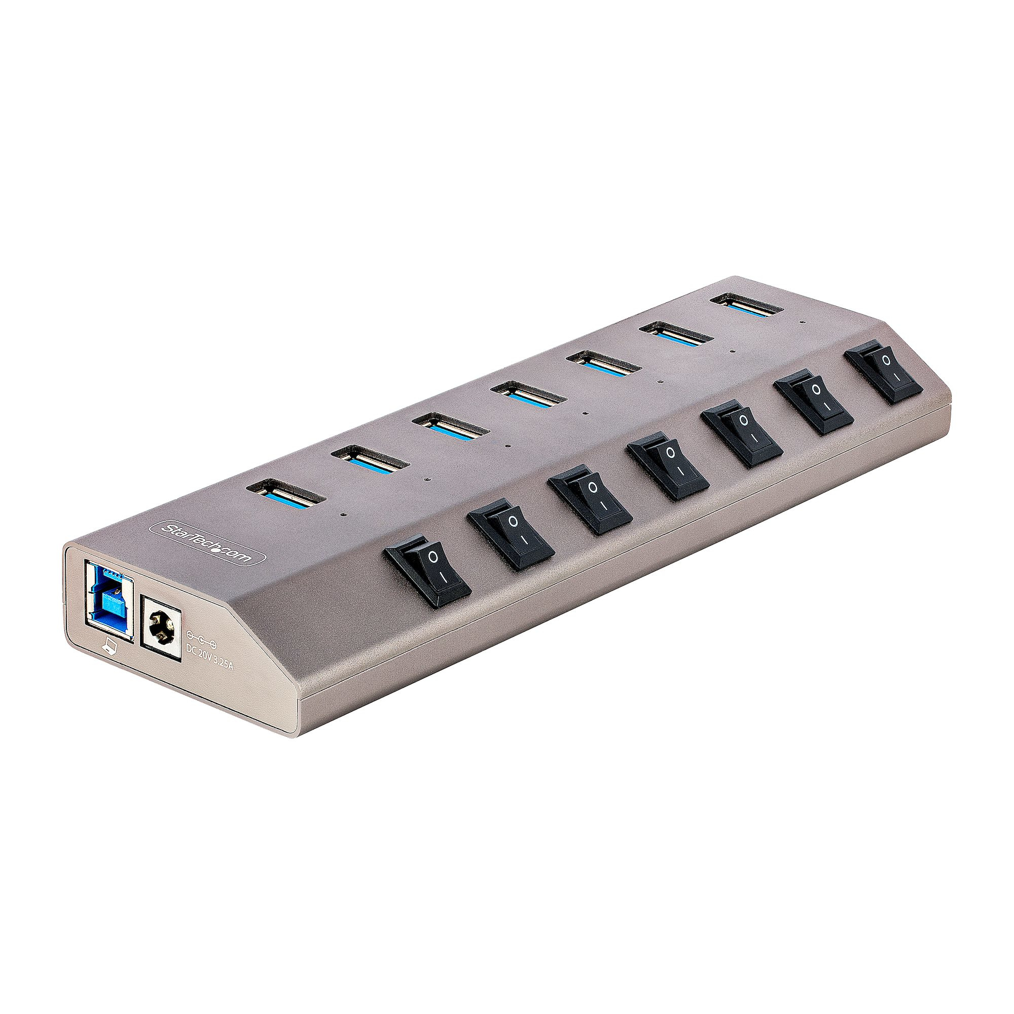 Hub USB-C de 7 Puertos USB-A - Ladrón USB Tipo C con Fuente de Alimentación - Interruptores Individuales de Encendido/Apagado - USB 3.0 5Gbps - Para Ordenadores de Sobremesa y Portátiles
