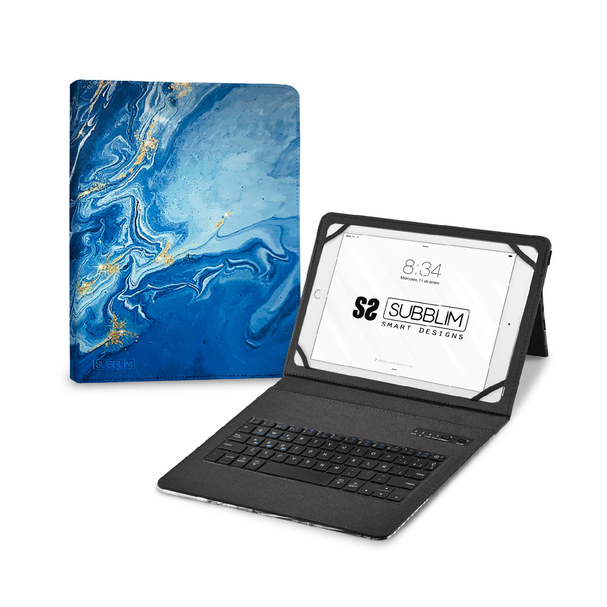 Funda con Teclado Keytab Pro BT Trendy Marmol Azul