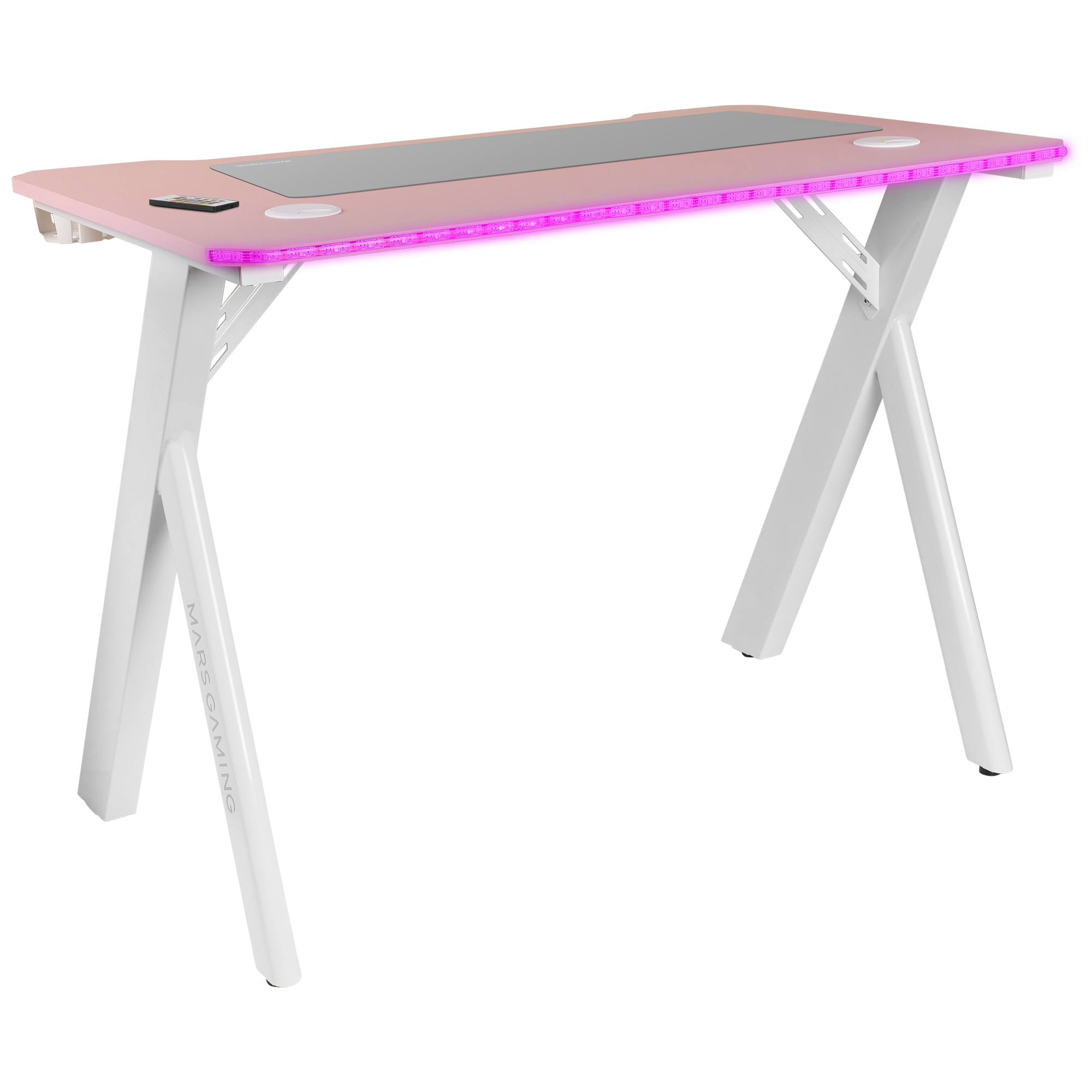 MGD100RGB, Mesa Gaming Ergonómica RGB, Alfombrilla XXL, Soporte Auriculares y Bebida, Escritorio PC, 100x60cm, Rosa
