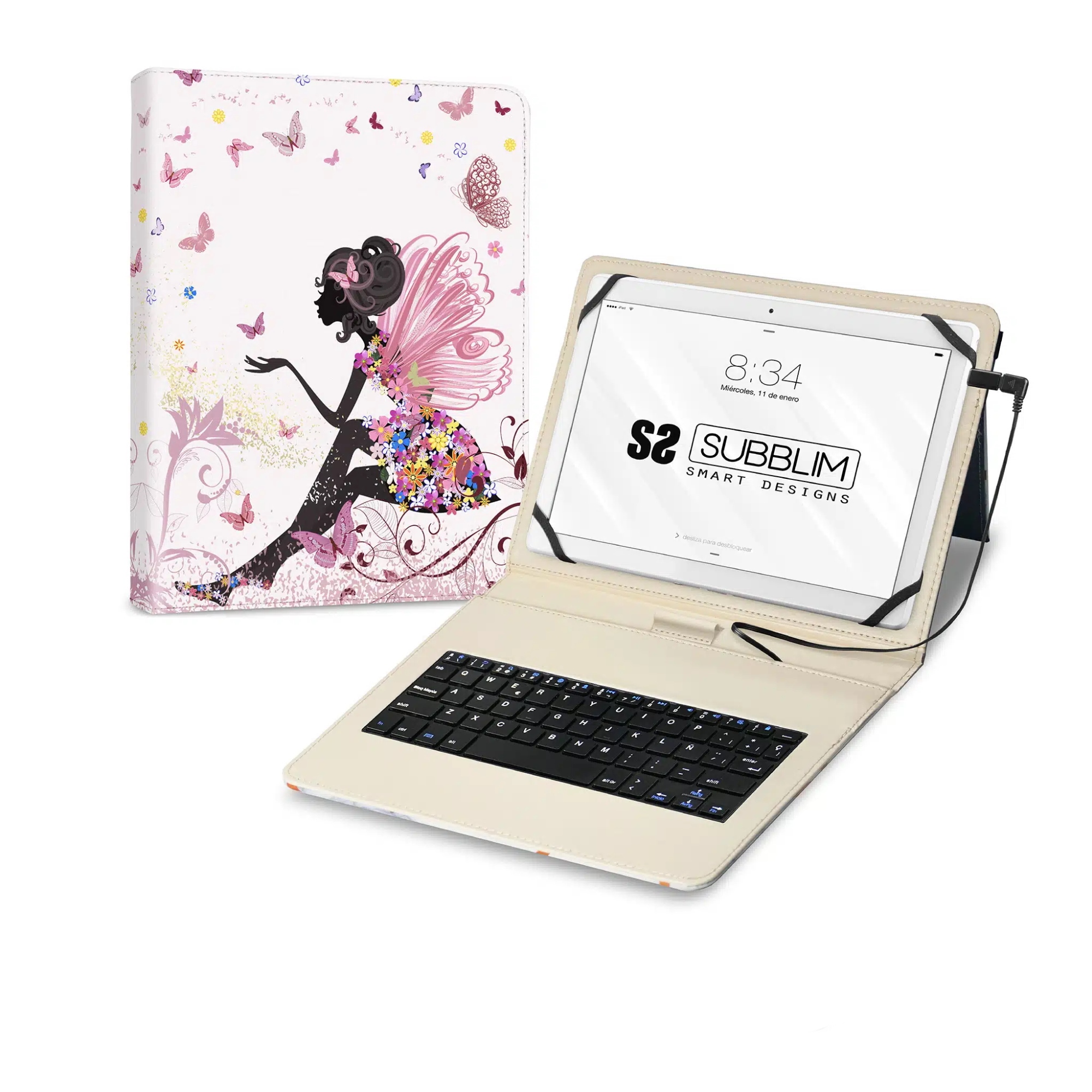 Funda con Teclado Micro USB  Type C KEYTAB USB 11" Hadas