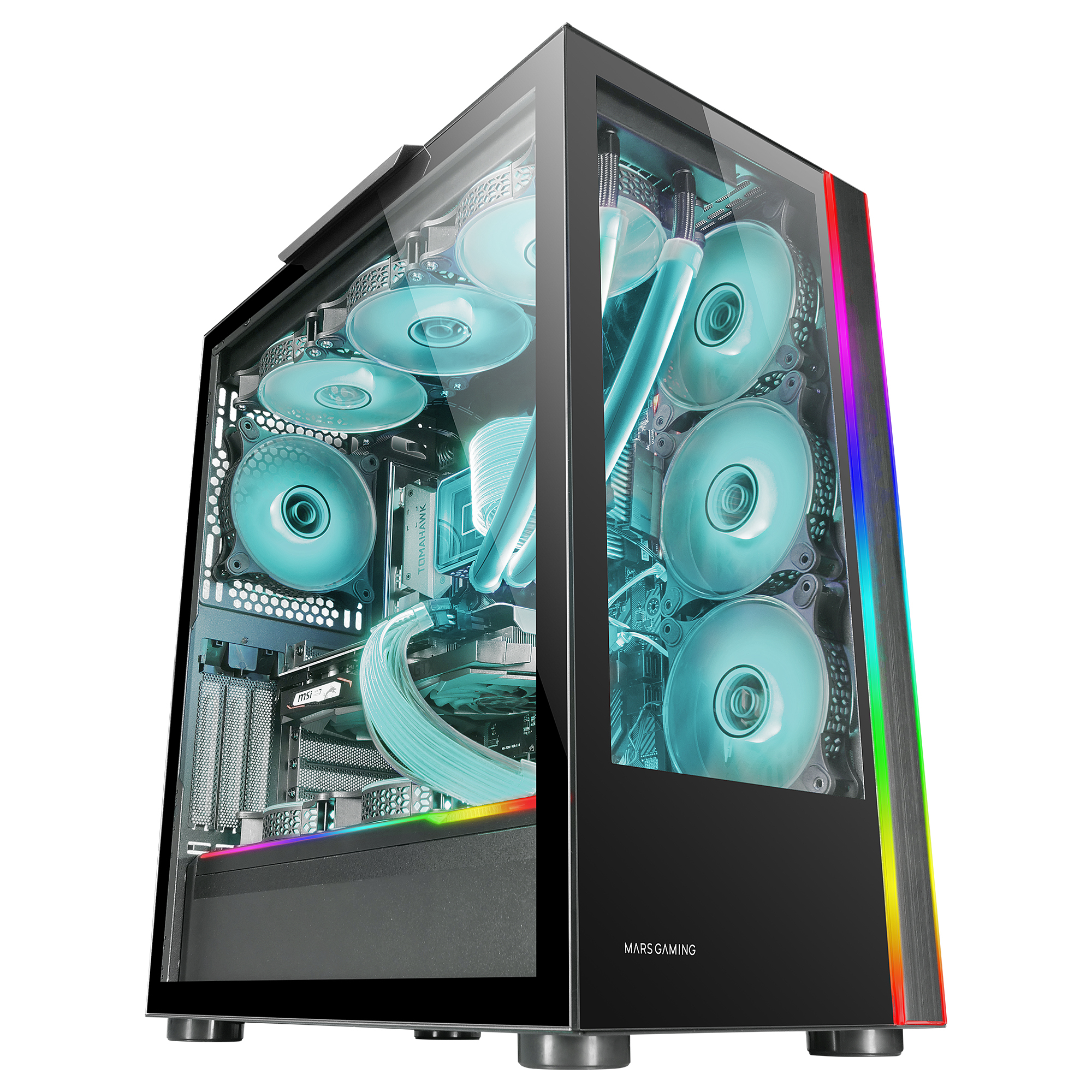 MC-ULTRA, Torre Gaming Custom XXL E-ATX, Doble Tira LED ARGB, Doble Ventana Cristal Templado, Estructura Cámara Dual Vertical, Negro