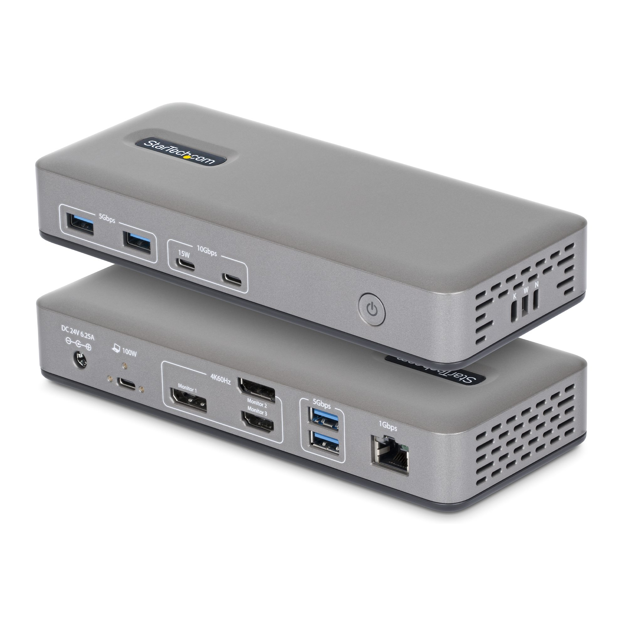 Docking Station USB-C - 3 Monitores 4K (2x 4K60Hz + 1x 4K30Hz) - PD 100W - 6 Puertos USB 10Gbps - GbE - DisplayPort + HDMI - Dock Tipo C Sin Controladores - Para Portátiles Windows