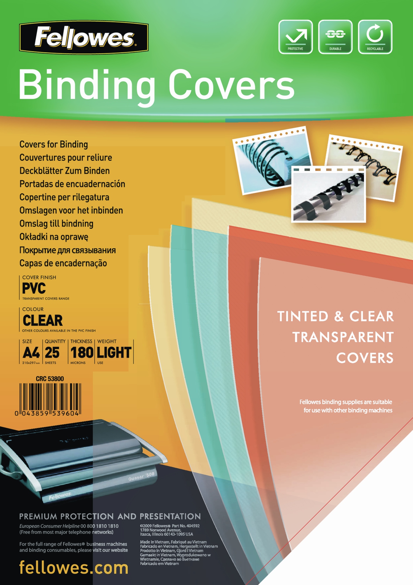 5380001 cubierta A4 PVC Transparente 25 pieza(s)