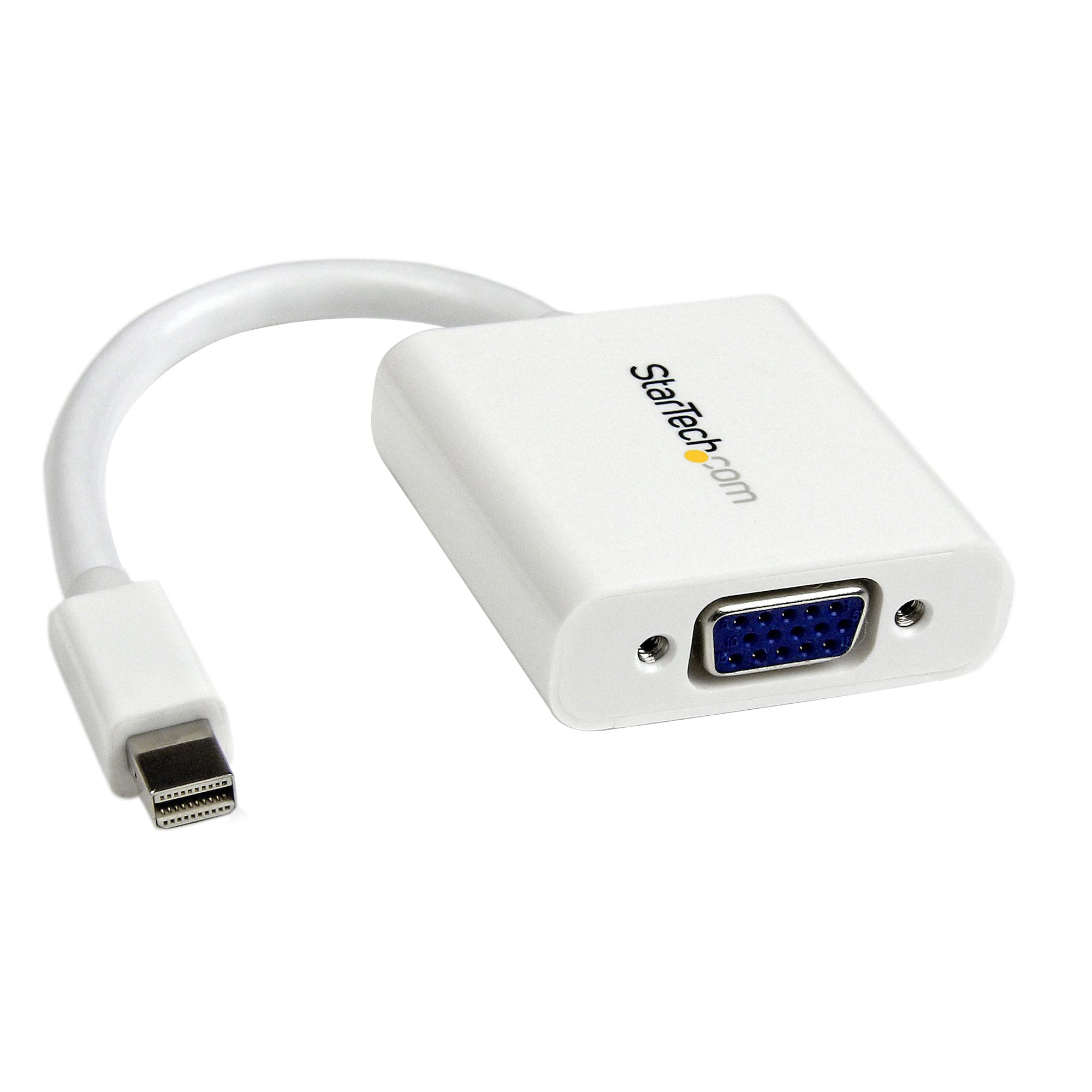 Adaptador de Mini DisplayPort a VGA - Convertidor Activo Mini DP a VGA - 1080p - mDP o Thunderbolt 1/2 Mac/PC a Monitor/Proyector/Pantalla VGA - Dongle mDP 1.2 a VGA - Blanco