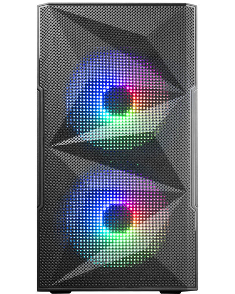 MC-ME, Caja Gaming Compacta MicroATX, Ventana Lateral Completa Cristal Templado, Diseño Frontal Total-Mesh Geométrico, 2X Ventiladores FRGB 120mm, Negro