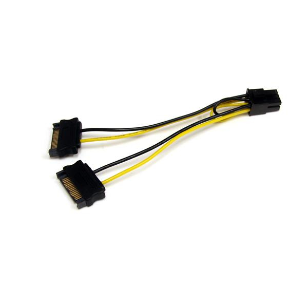 Cable Adaptador Conversor de 15cm de Alimentación SATA a PCI Express de 6 Pines para Tarjeta Gráfica - Adaptador para Conector de Tarjeta de Vídeo