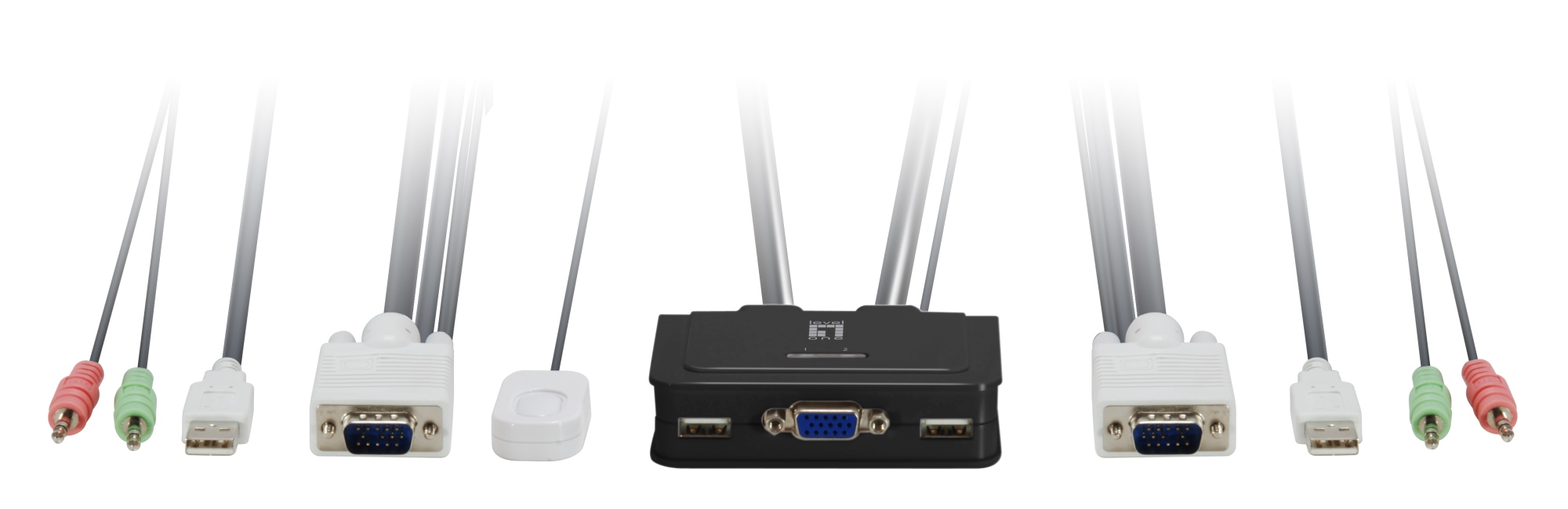 KVM de 2 puertos, VGA, USB, Audio
