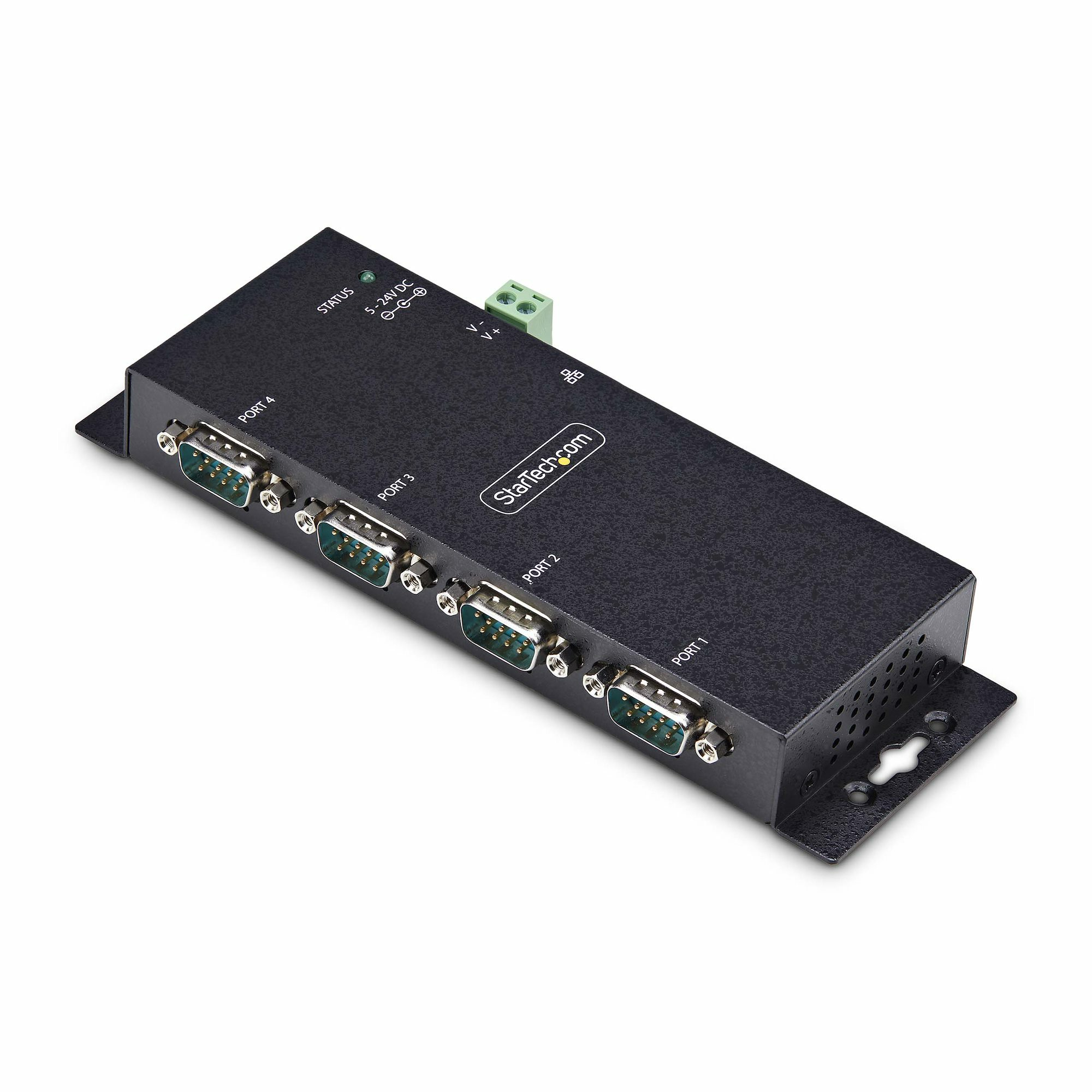 Adaptador Serie a Ethernet - Conversor RJ45 LAN IP a DB9 RS232 - Servidor de Dispositivos Serie de 4 Puertos - Carcasa de Metal - Dispositivos Serie Remotos - Pared o Carril DIN - TAA