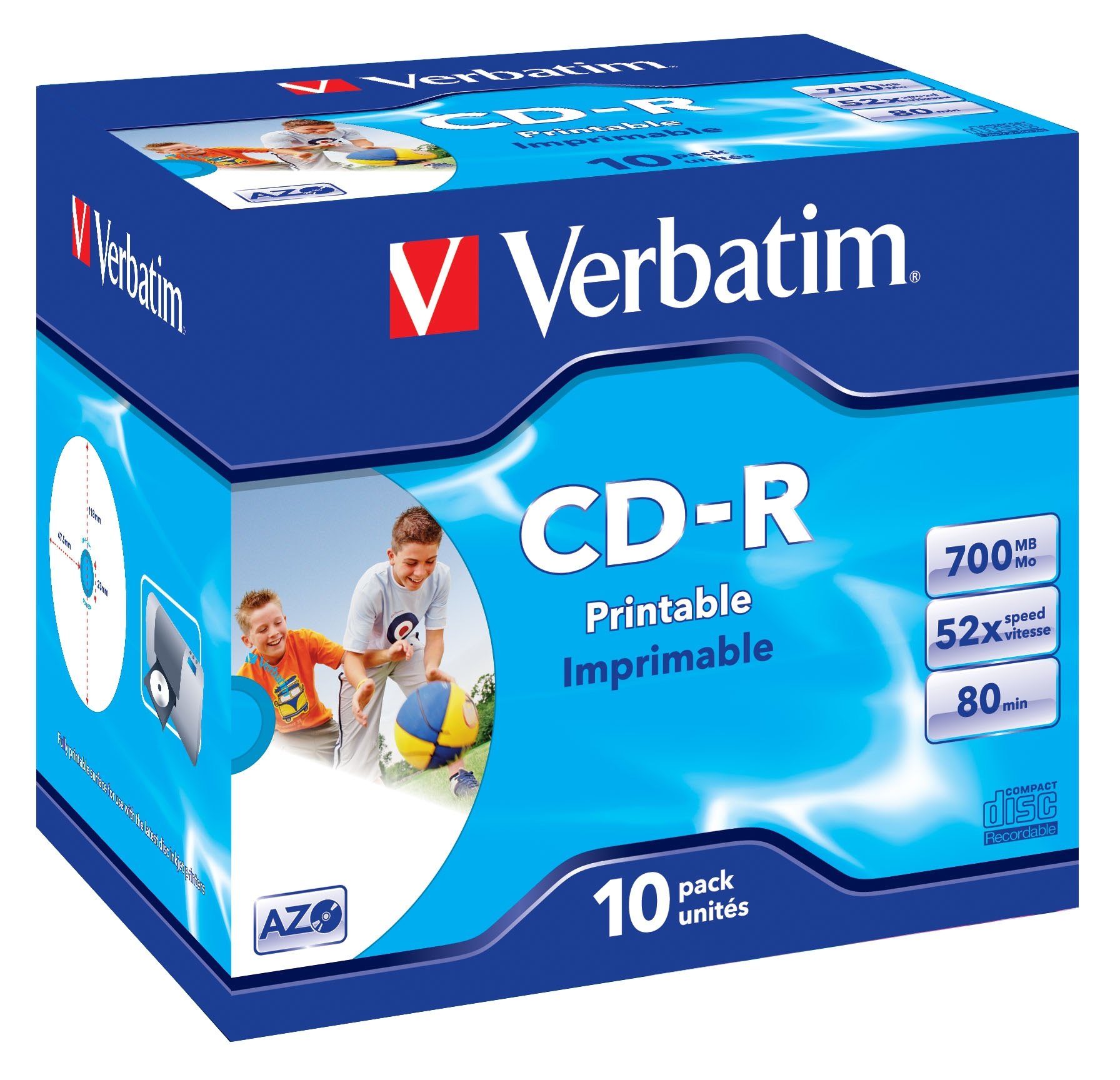 CD-R AZO Wide Inkjet Printable 700 MB 52x 10 pieza(s)