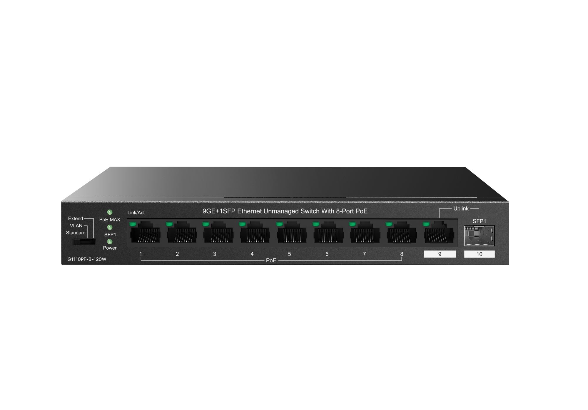 G1110PF-8-120W switch No administrado Gigabit Ethernet (10/100/1000) Energía sobre Ethernet (PoE) Negro