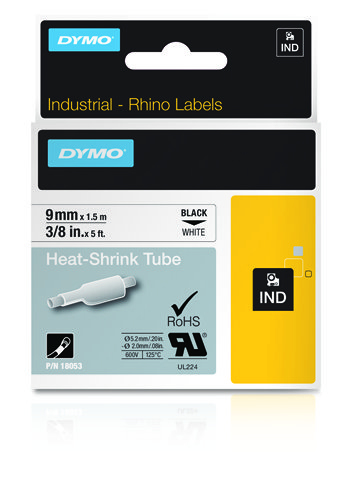 Etiquetas termorretráctiles IND - 9mm x 1,5m - Negro sobre blanco