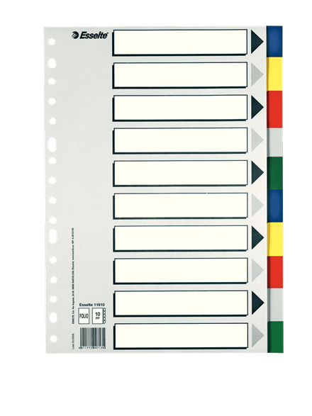 11610 lengüeta de índice Separador en blanco con pestaña Cartón, Polipropileno (PP) Multicolor