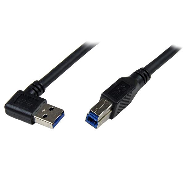 Cable 1m USB 3.0 (5Gbps) Super Speed USB B Macho a USB A Macho Acodado en Ángulo a la Derecha - Negro